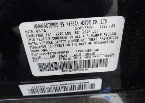 2015 Infiniti Q40 from USA, damaged, VIN JN1CV6APXFM500118